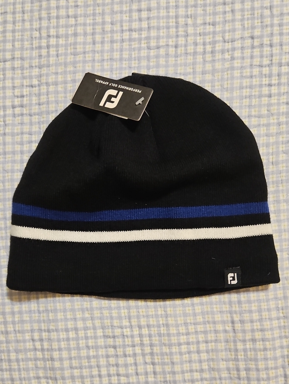 FootJoy Black Beanie with Blue and White Stripes